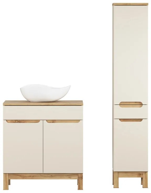 Koupelnová sestava Bali Casad s deskou, umyvadlem a skříňkami 80 cm kašmírová/dub wotan