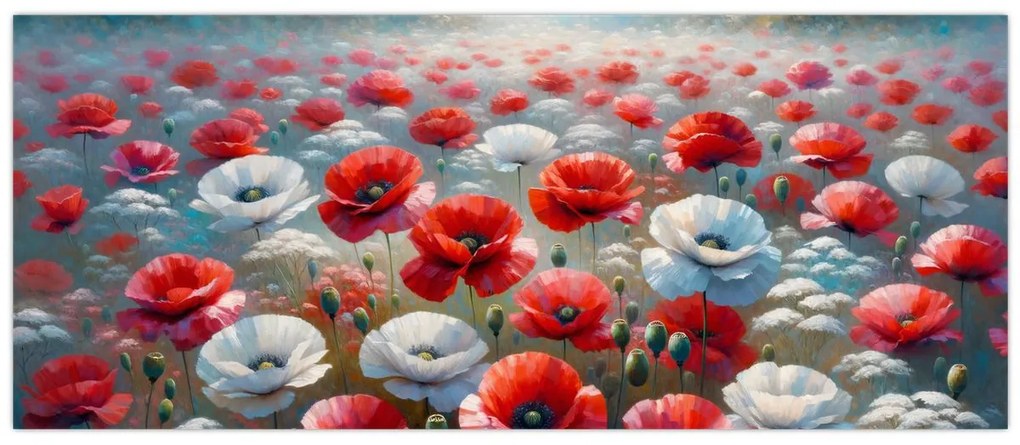 Obraz - Pole vlčích makov (120x50 cm)