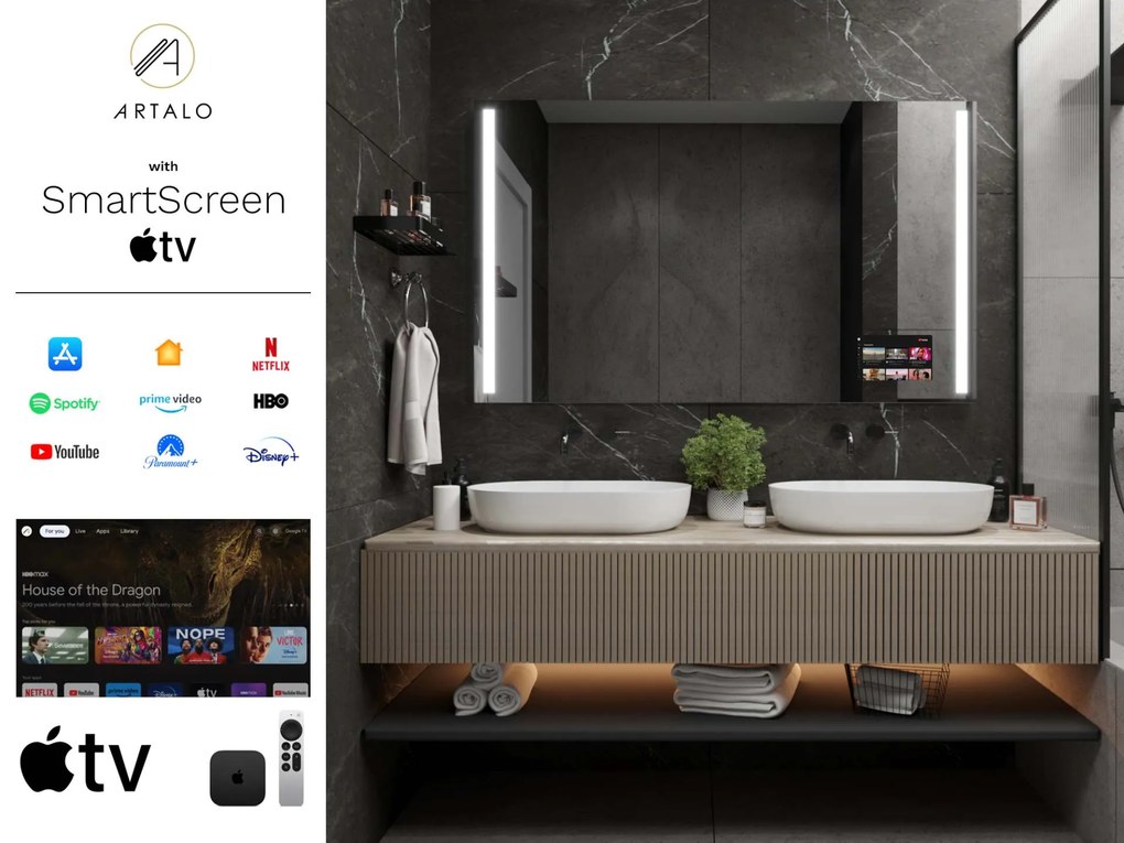 SMART Zrkadlo do kúpeľne s LED osvetlením M4 premium + SmartScreen with Apple TV