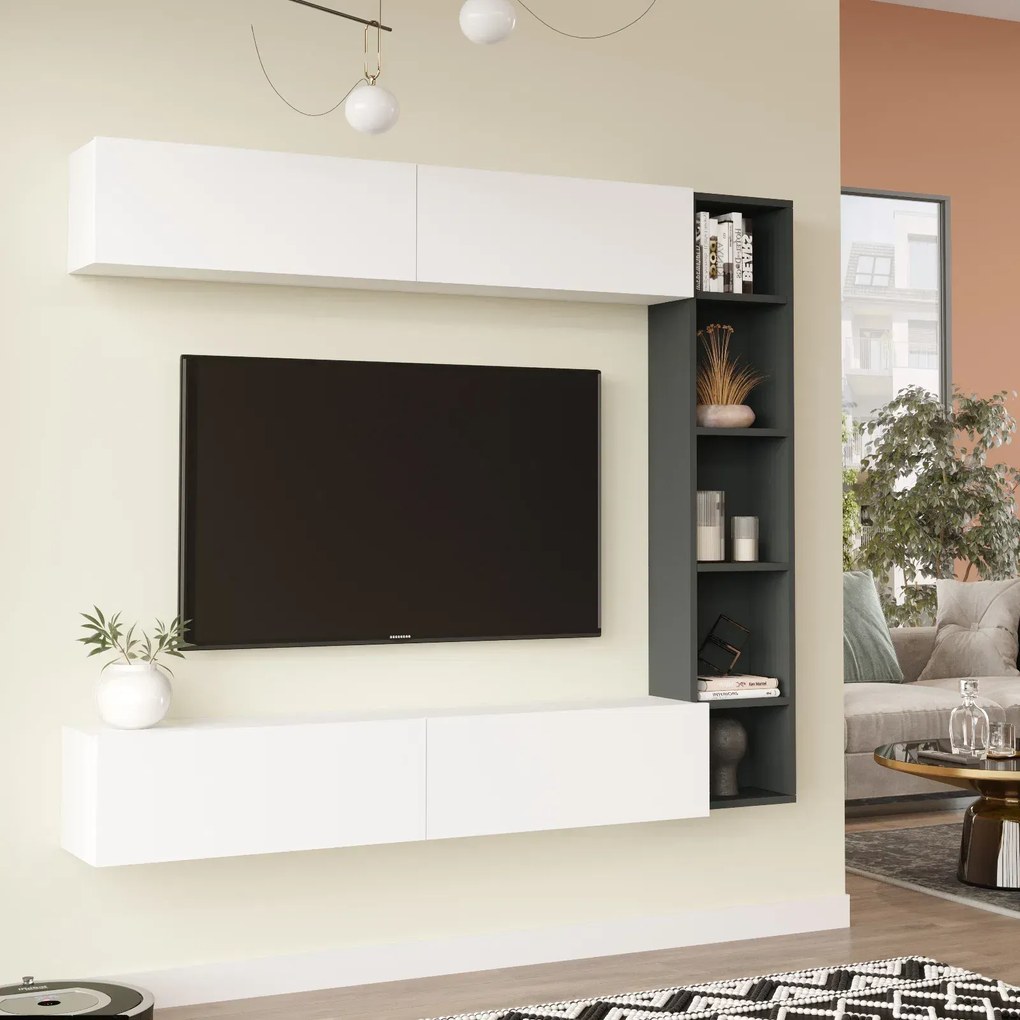 TV stena Houseland Cohen biela/antracitovo sivá