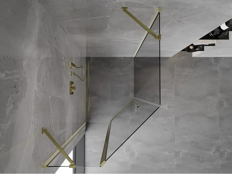 Mexen Mist, päťuholníkový sprchový kút výklopný 80 x 90 cm, číre sklo, zlatý lesklý profil, 8A8-080-090-50-00
