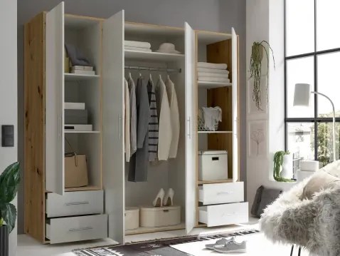 Šatníková skriňa Valencia, 206 cm, dub artisan/biela%