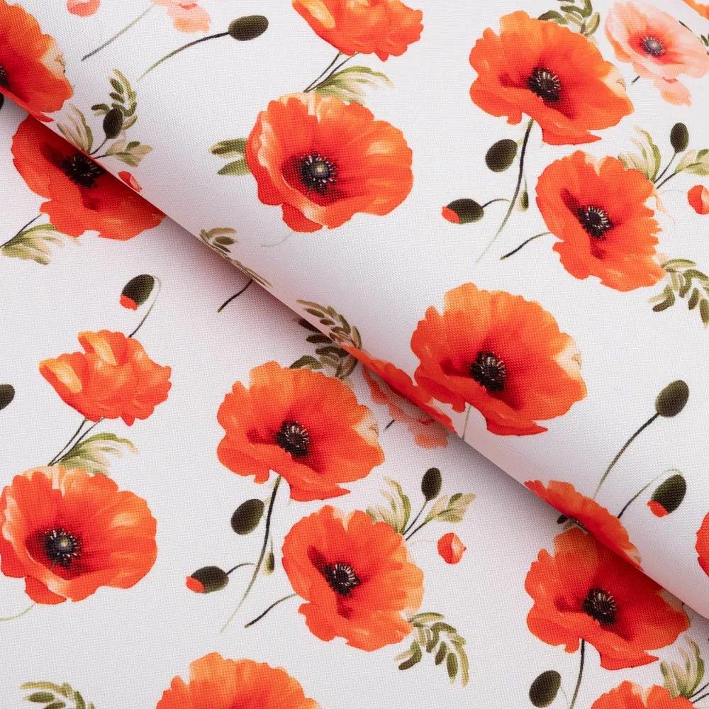 Biante Teflónový behúň na stôl TF-133 Červenooranžové vlčie maky na bielom 45x180 cm