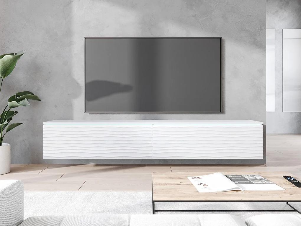 TV stolík/skrinka Dlone 180 MDF, Farby: biały / biała fala, Osvetlenie: osvetlenie LED biele