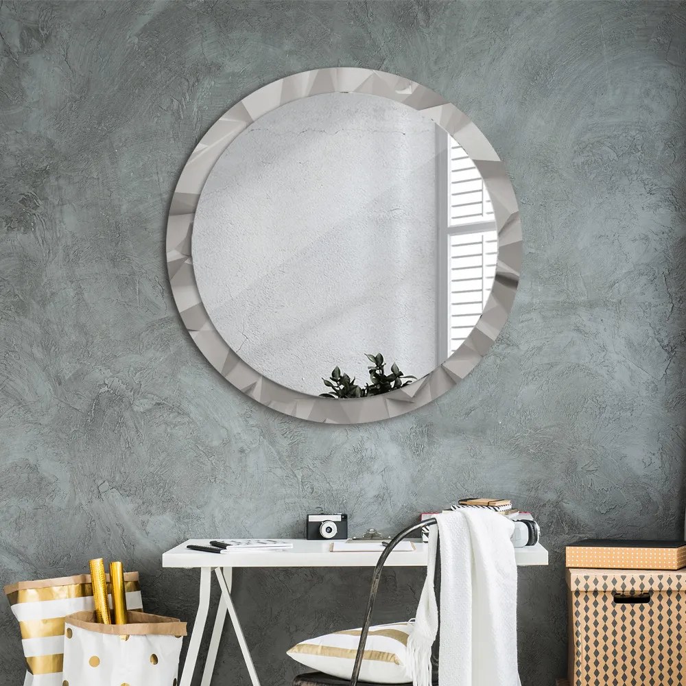 Okrúhle ozdobné zrkadlo na stenu Abstraktný biely kryštál fi 90 cm