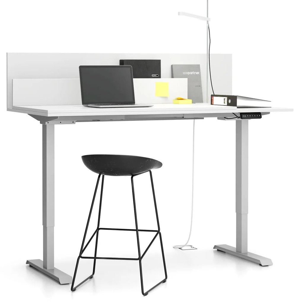 Kancelársky stôl SINGLE LAYERS, posuvná vrchná doska, s prepážkami, nastaviteľné nohy, biela