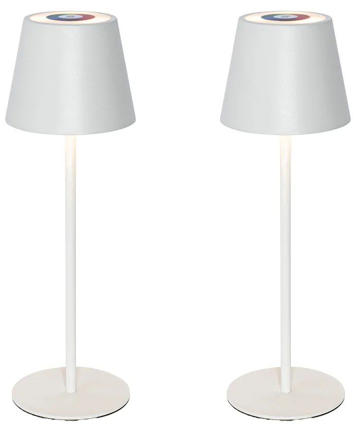 Sada 2 stolových lamp bielych so stmievačom a dobíjacími RGBW - Murdock