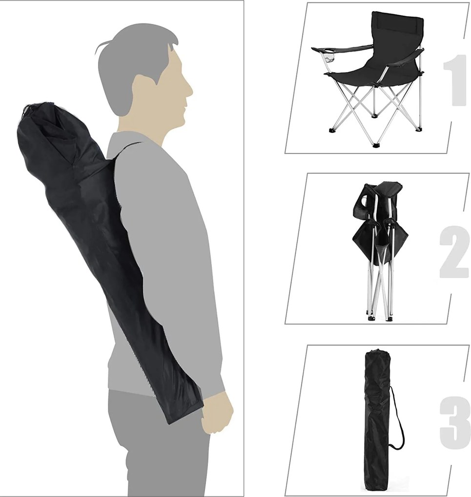 Sada skladacích kempingových stoličiek 2 ks, čierna