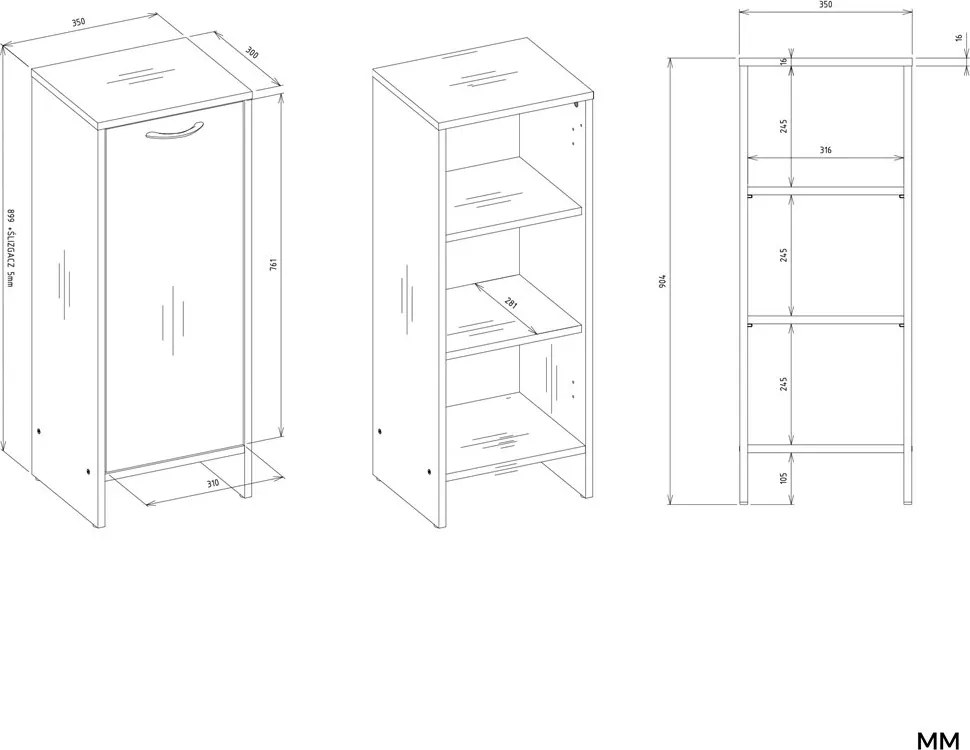Spodná kúpeľňová skrinka s policami Nina 35 cm biela