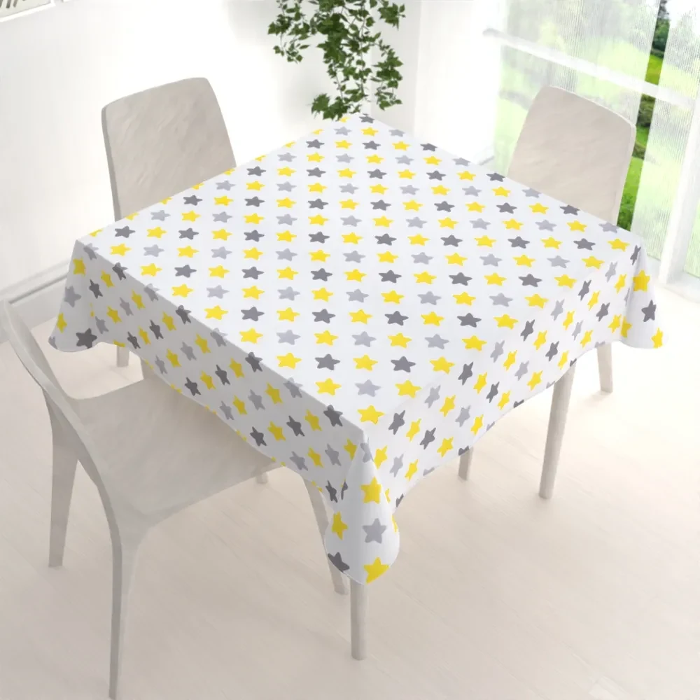 Biante Detský bavlnený štvorcový obrus Sandra SA-203 Žlto-sivé hviezdy 110x110 cm