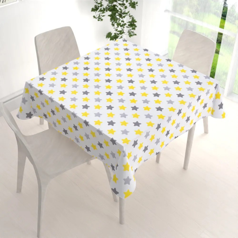 Biante Detský bavlnený štvorcový obrus Sandra SA-203 Žlto-sivé hviezdy 80x80 cm