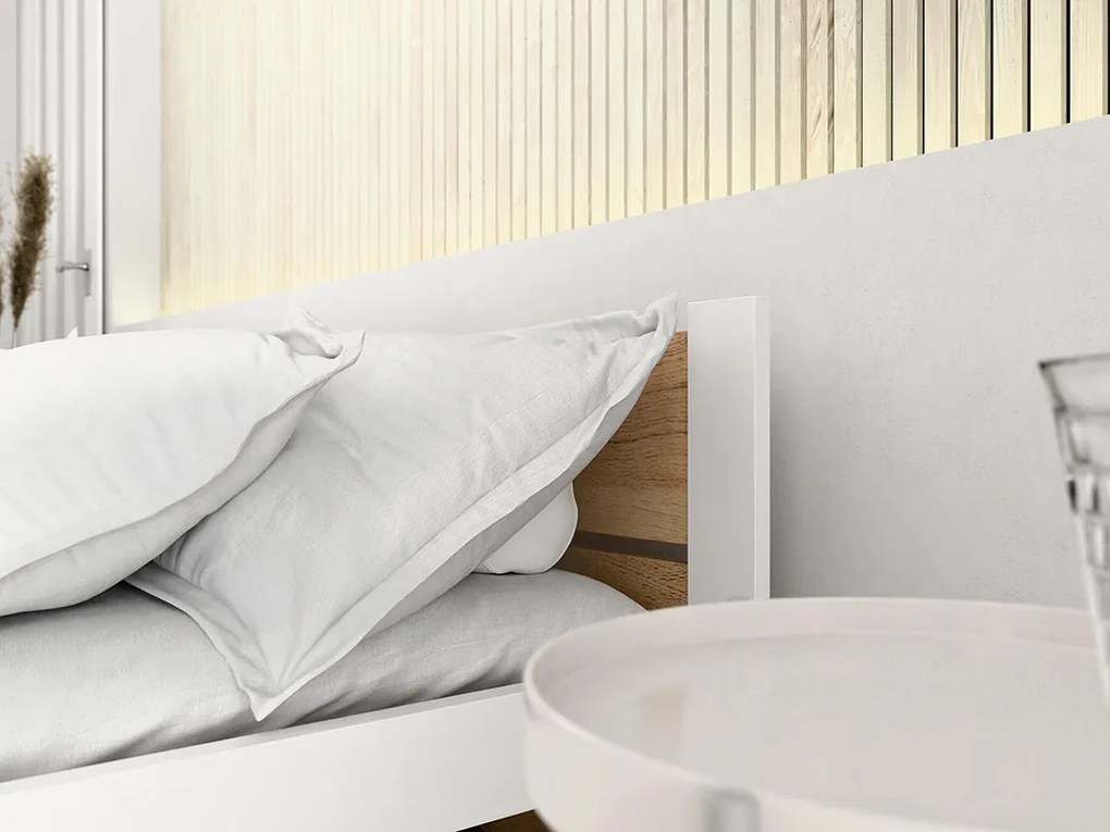 Posteľ IKAROS DOUBLE 180 x 200 cm, dub artisan/biela Rošt: S lamelovým roštom, Matrac: Matrac SOMMERA 18 cm