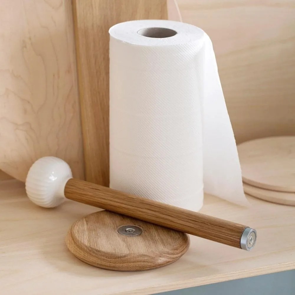 Stojan na papierové utierky z dubového dreva s tmavomodrým detailom z porcelánu Kähler Design Hammershoi
