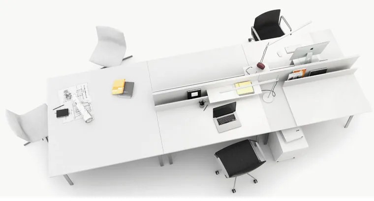 PLAN Výškovo nastaviteľný stôl SINGLE LAYERS, 160x80 cm, 2 motory, s prepážkami, biela