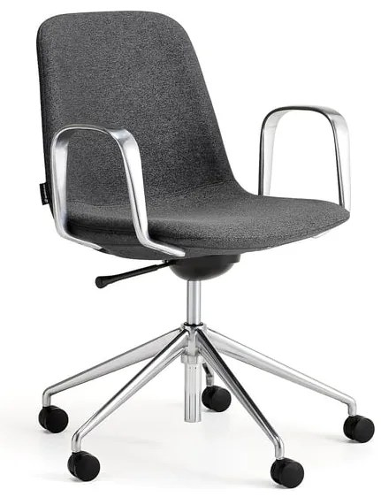 Stolička LANGLEY, nízky sedák, s kolieskami a podrúčkami, brúsený hliník/antracit