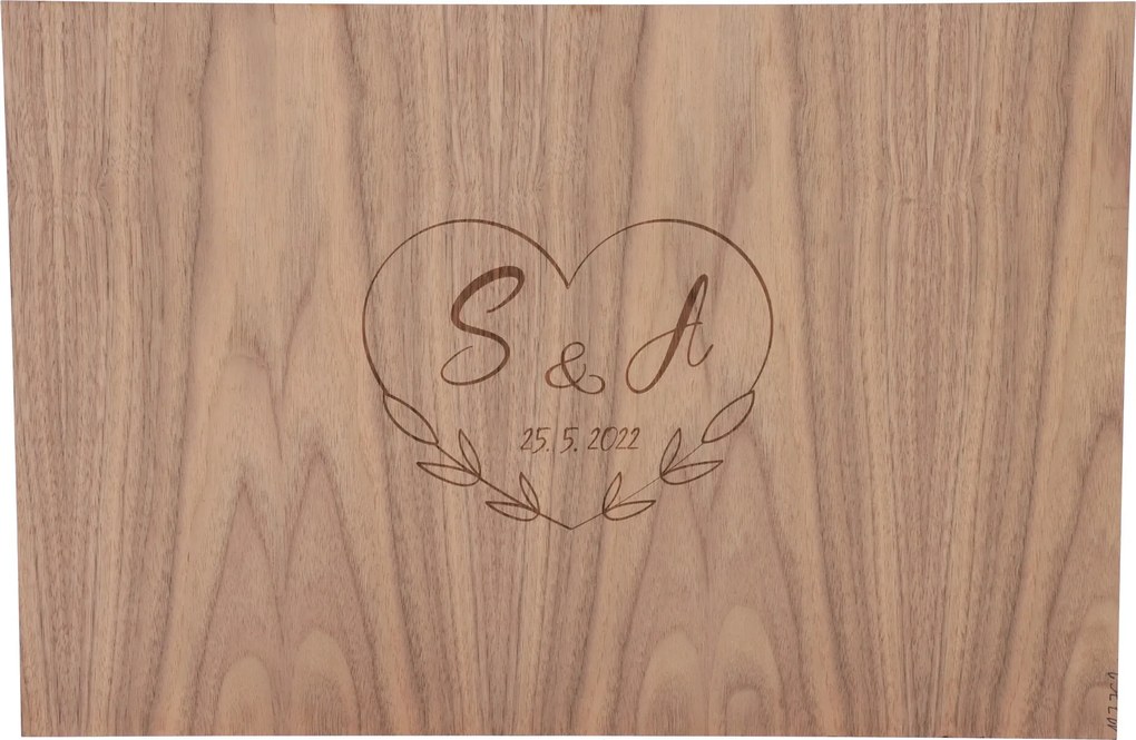 ČistéDrevo Drevená svadobná ceduľa na podpisy orech - srdce