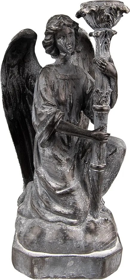 Šedý antik svietnik Anjel - 15*14*29 cm
