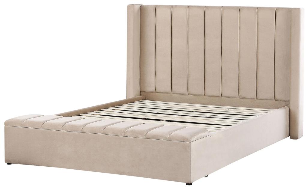 Zamatová posteľ s úložným priestorom 160 x 200 cm béžová NOYERS Beliani