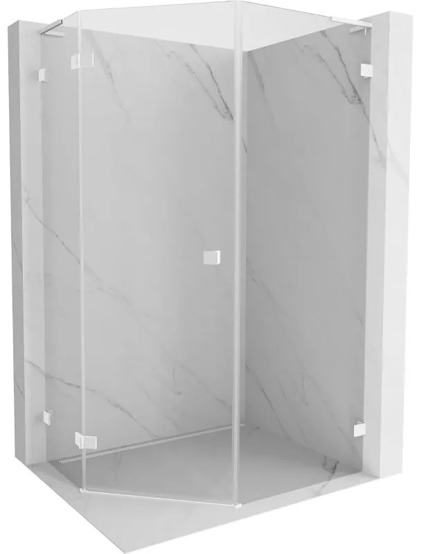 Mexen Lunar, L päťuholníkový sprchový kút naklápací doľava 90 x 100 cm, 8mm číre sklo, biely profil, 831L-090L-100P-20-00-L