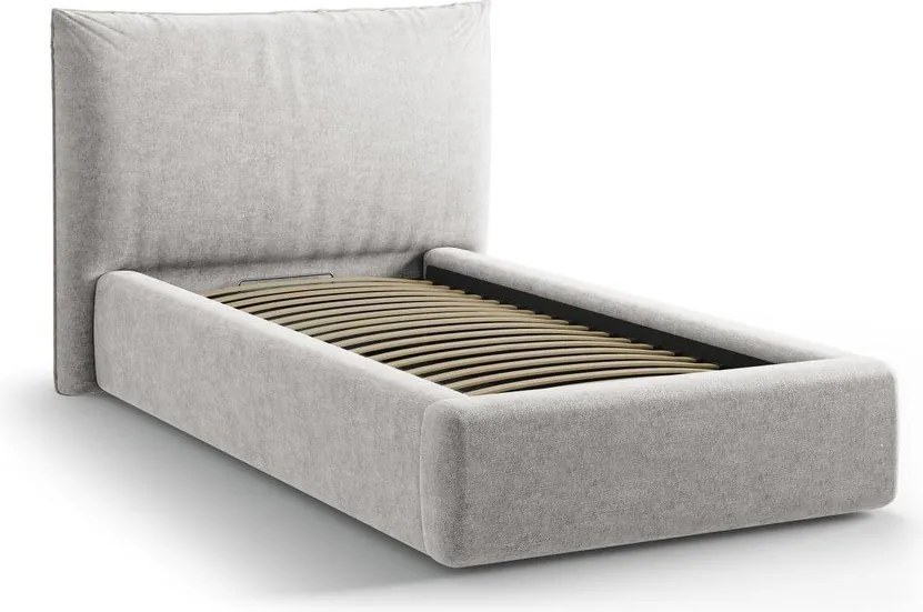 Svetlosivá čalúnená jednolôžková posteľ s úložným priestorom s roštom 90x200 cm Kaelle – Micadoni
