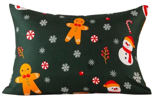 Obliečka na vankúš z mikrovlákna SNOWMAN AND GINGERBREAD 70x90 cm, zelená