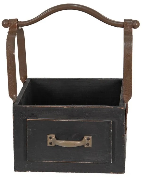 Čierná drevená retro debnička s rukoväťou - 24 * 19 * 28 cm
