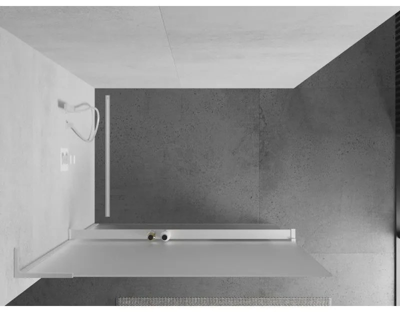 Mexen Kioto+ L, sprchová zástena Walk-In s poličkou a vešiakom 110 x 200 cm, 8mm sklo námraza, biely profil, 800-110-123-20-30