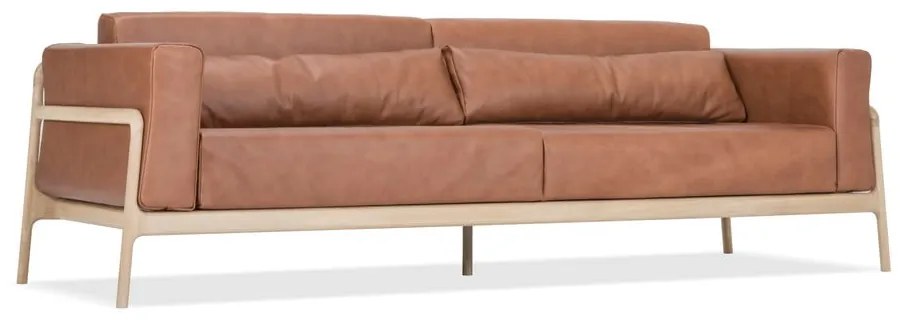 Koňakovohnedá pohovka z byvolej kože s konštrukciou z dubového dreva Gazzda Fawn, 240 cm