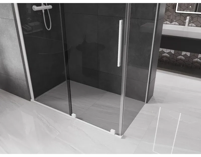 Mexen Velar, sprchový kút s posuvnými dverami 140 x 85 cm, 8mm šedé sklo, biela matná, 871-140-085-41-20