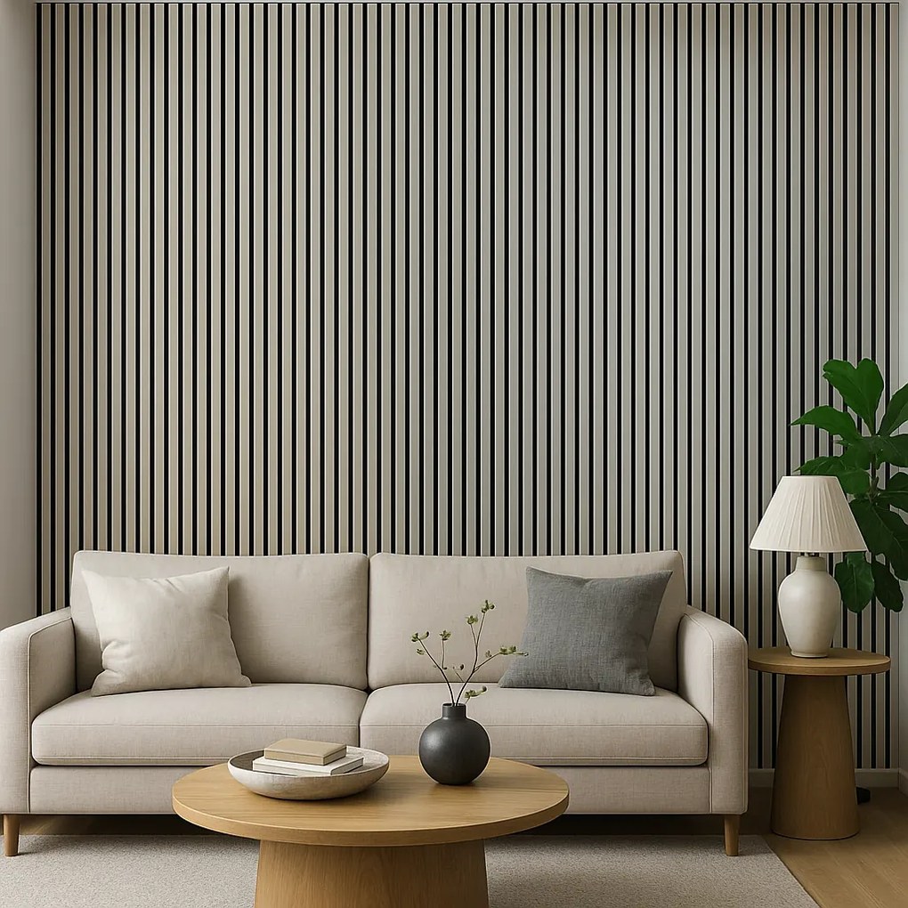 Dekoratívny akustický panel, 2400 x 600 mm, balenie 5 ks, čierna / béžová