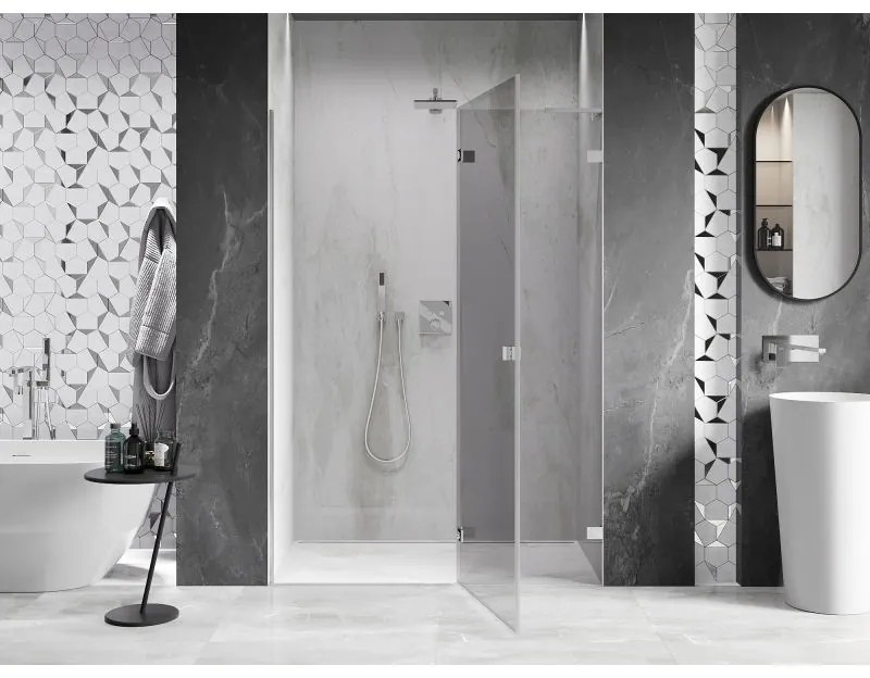 Mexen, Mexen Lunar L sklápacie pravé sprchové dvere 140 cm, transparentné, chróm - 834L-140-000-01-00-P