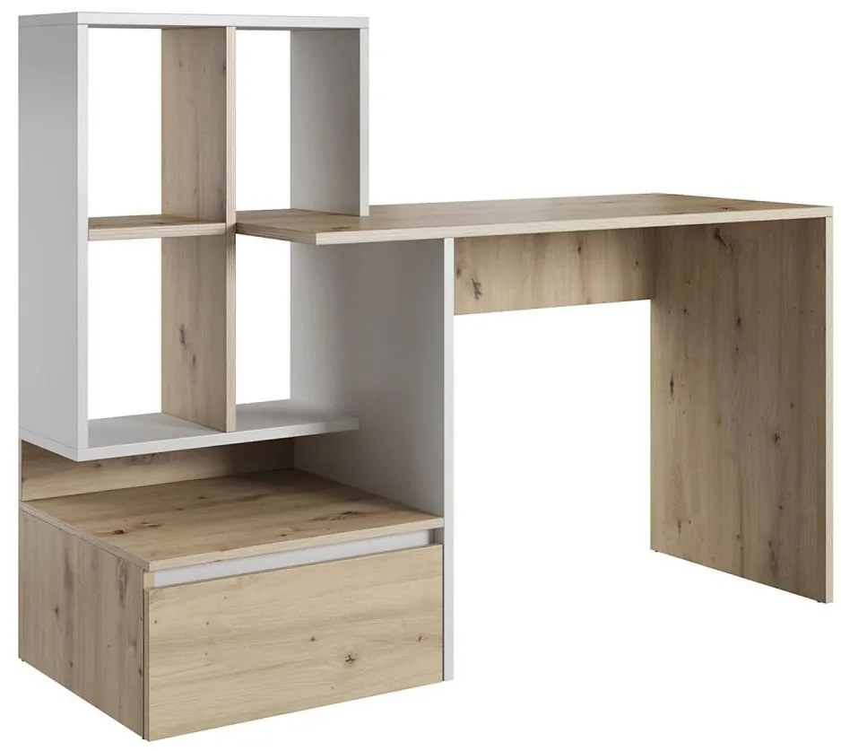 Písací stôl s policou MARLO dub artisan/biela