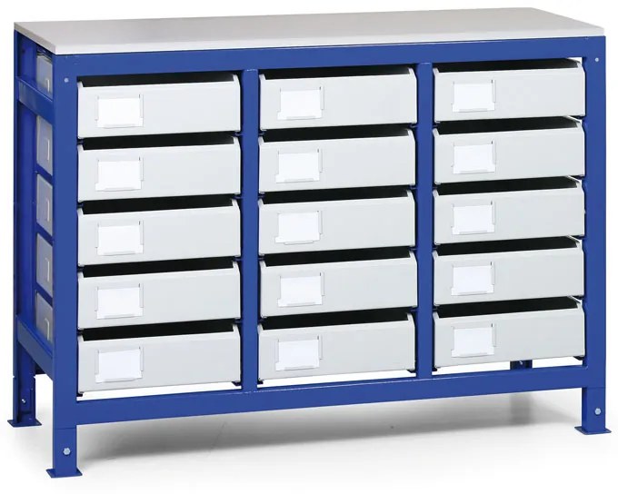 Regál s kovovými zásuvkami, 15 zásuviek, bez krycej dosky