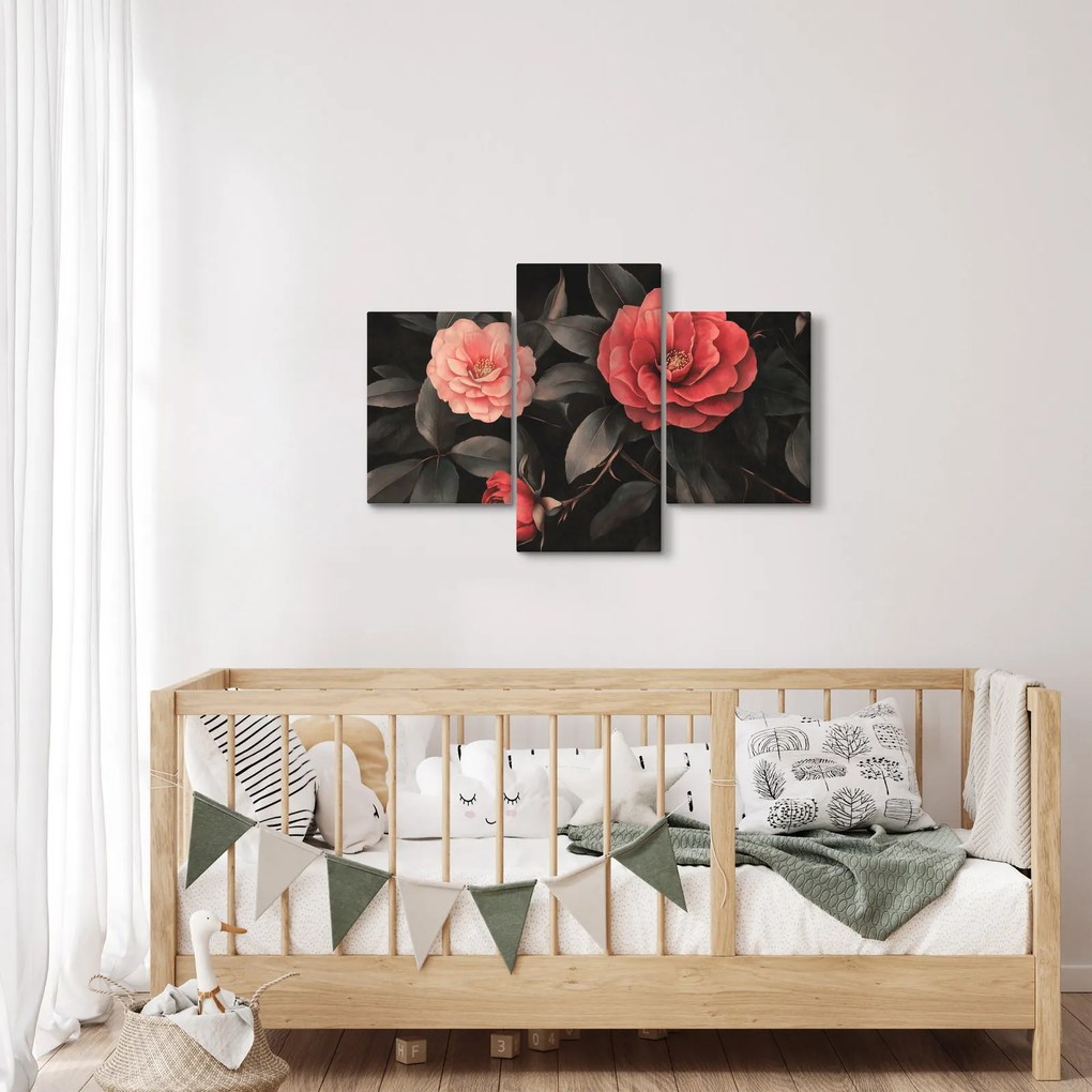 Obraz - Červené kvety na tmavom pozadí (90x60 cm)