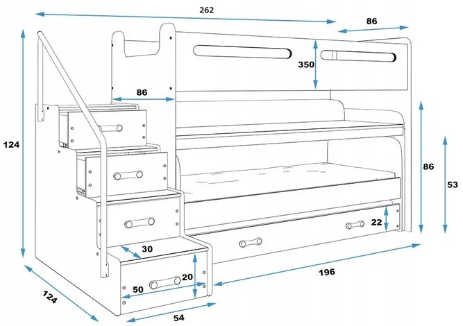 Interbeds Trojlôžková poschodová posteľ Max1 200x80cm bielo sivá