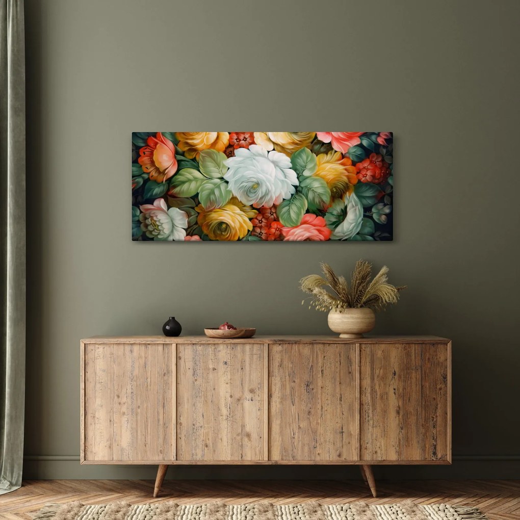 Obraz maľovanej kytice kvetov (120x50 cm)