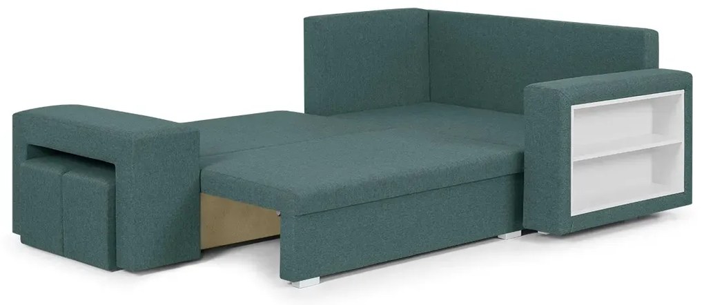 Rozkládací rohová sedací souprava MODO3 + 2 Taburety Zelená