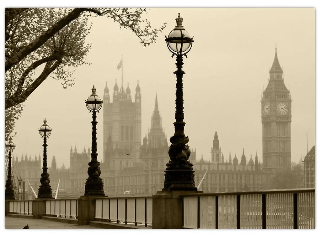 Sklenený obraz - Londýn v hmle, Anglicko (70x50 cm)