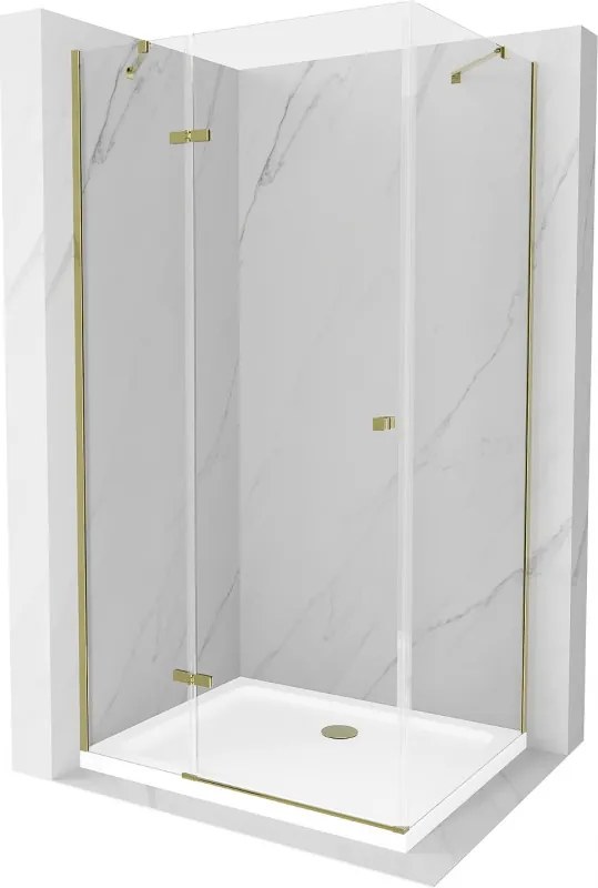 Mexen Roma, sprchovací kút 110 (dvere) x 80 (stena) cm, 6mm číre sklo, zlatý profil + slim sprchová vanička 5cm, 854-110-080-50-00-4010