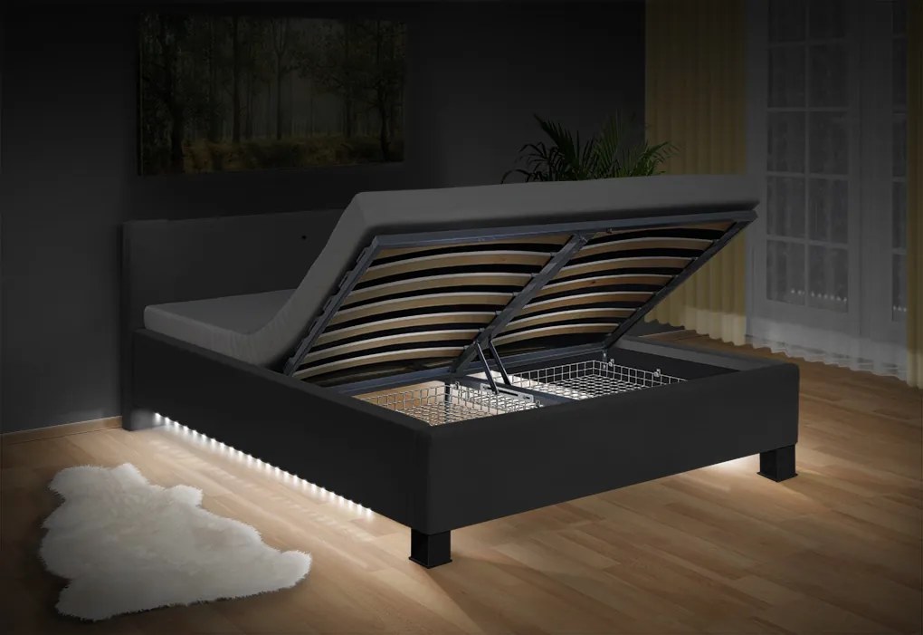 Nabytekmorava Moderná posteľ Luna 140x200 cm matrac: bez matrace, farebné čalúnenie: eko koža čierna, úložný priestor: s úložným priestorom