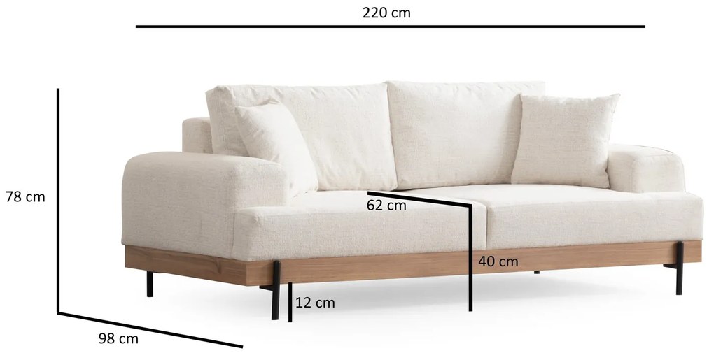 Minimalistická trojmiestna pohovka Eti 220 x 98 cm, biela