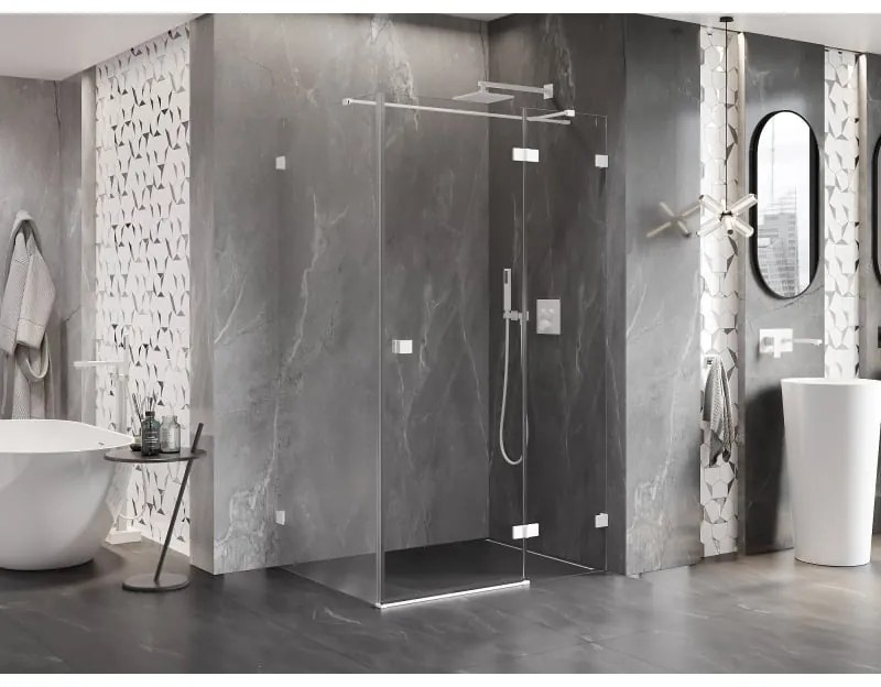 Mexen Lunar T, výklopný sprchový kút pravý 120 x 110 cm, 8mm číre sklo, biely profil, 834T-120-110-20-00-P