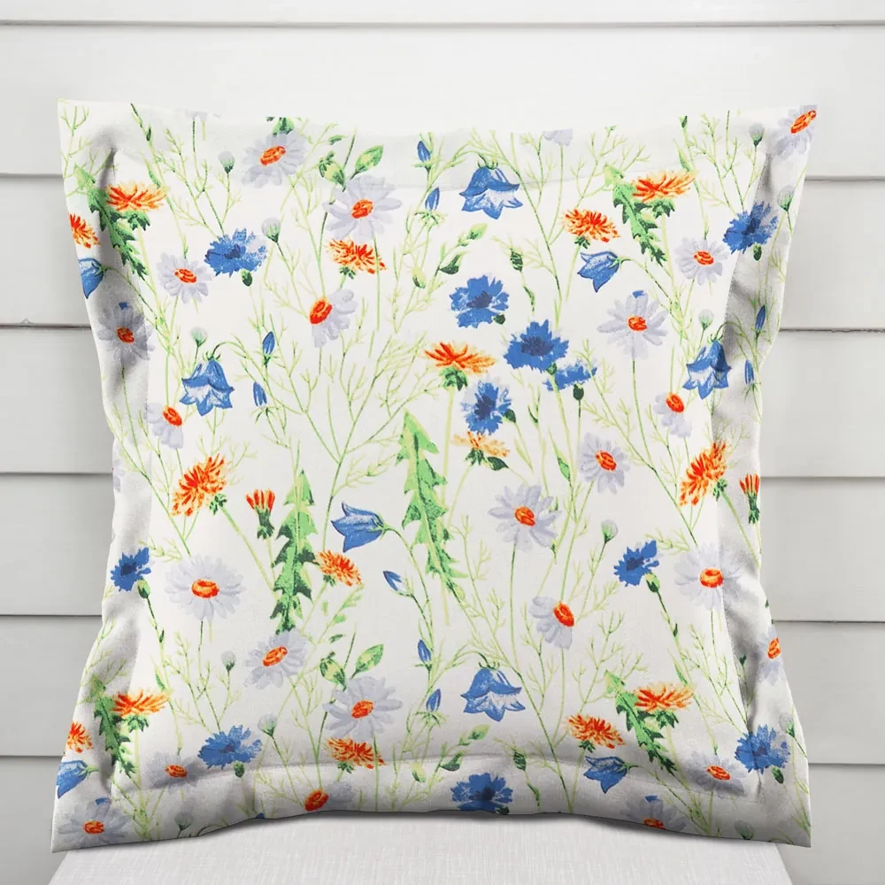 Biante Bavlnená obliečka na vankúš s lemom Sandra SA-601 Margaréty a zvončeky na bielom 60 x 60 cm
