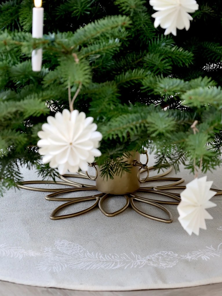 Béžový okrúhly bavlnený koberec s vetvičkami a šiškami Christmas Tree - Ø110 cm
