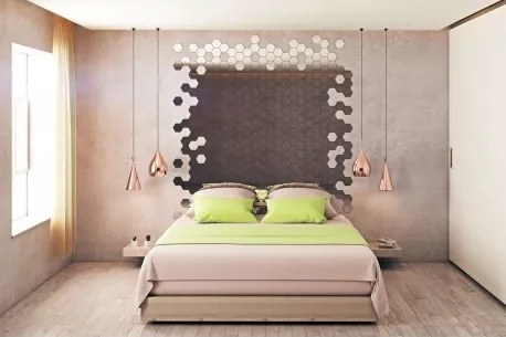 Strieborné dekoratívne akrylové zrkadlo Hex - 8 ks