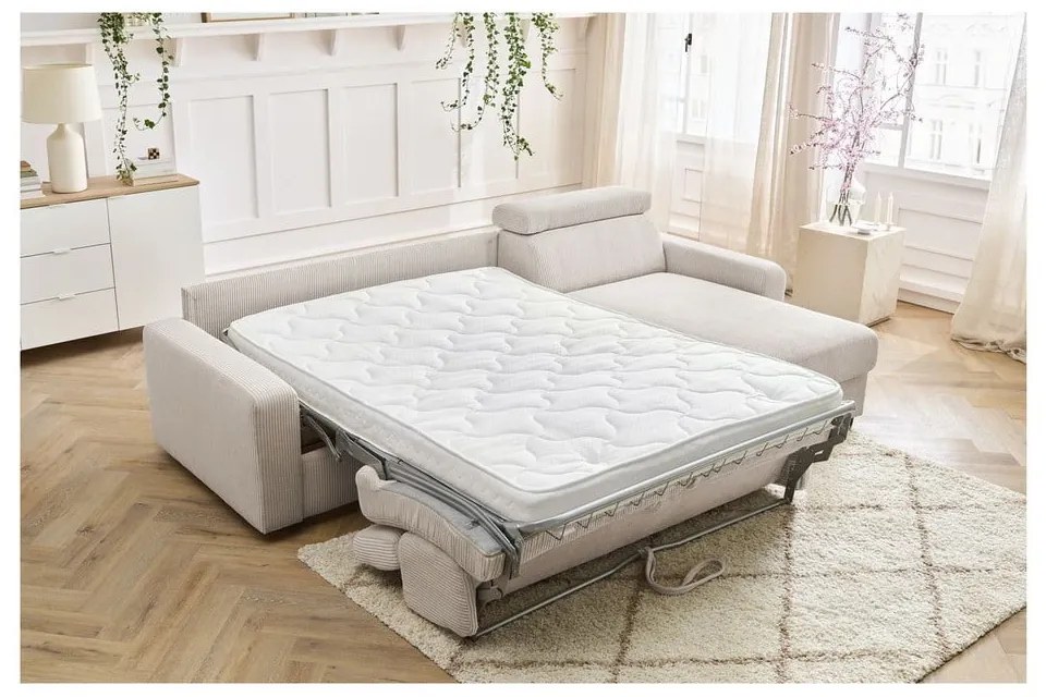 Krémová menčestrová rozkladacia rohová pohovka (variabilná) Monaco – Bobochic Paris