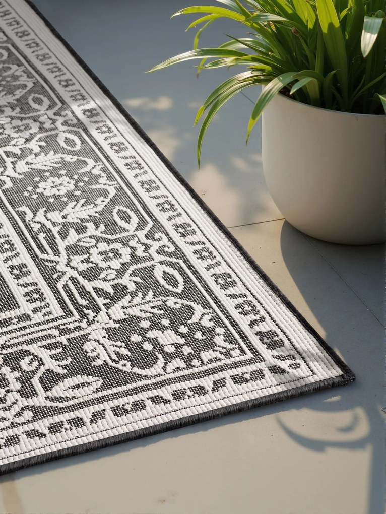 NORTHRUGS, Kusový koberec Duet Kona 106248 Black/White - na von aj na doma, 120x170, čiernobiela, chodba / predsieň