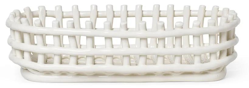 Keramický košík Ceramic Basket, oválny – biely