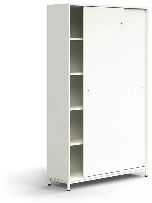 Skriňa s posuvnými dverami QBUS, 4 police, na nožičkách, s madlom, 2020x1200x400 mm, biela