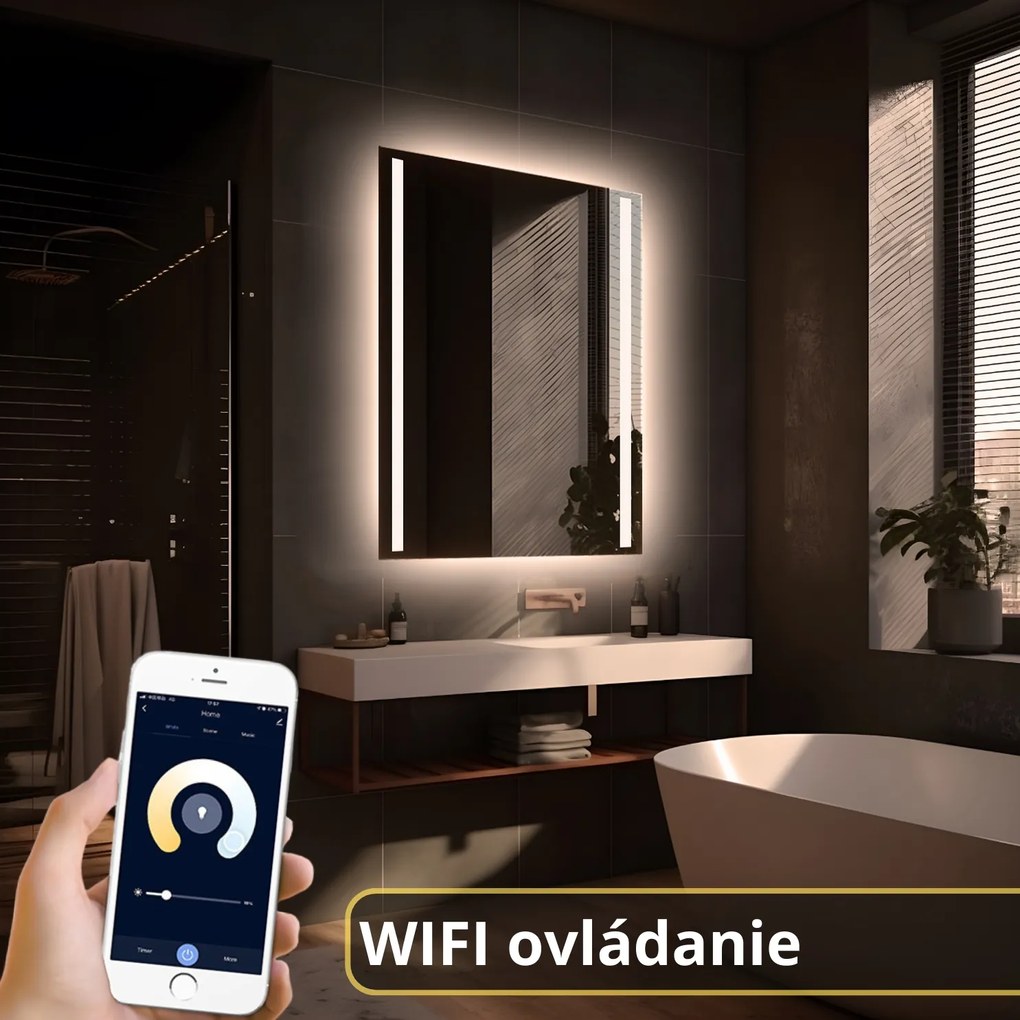 LED zrkadlo Longitudine 60x80cm teplá biela - wifi aplikácia